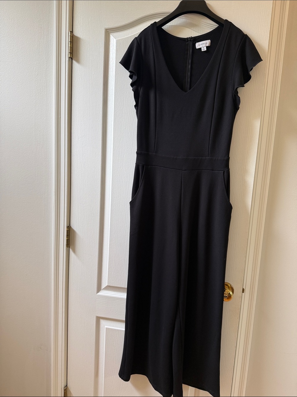 Evereve Black Midi Jumpsuit Dress with Ruffle Sleeves - Picture 3 of 7